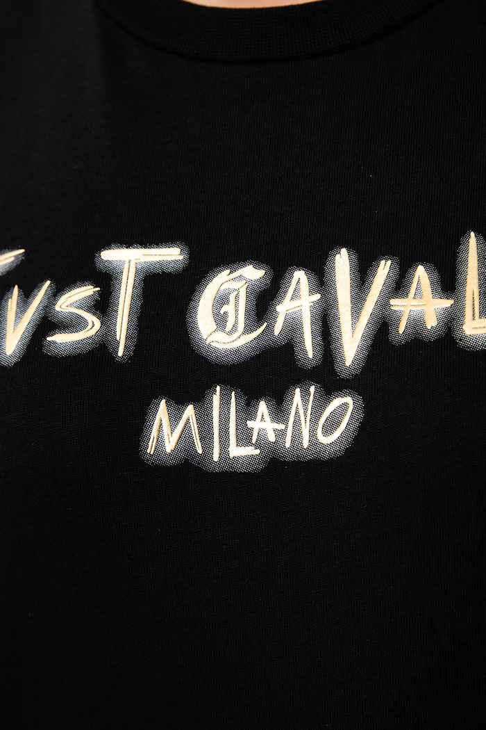 T-shirt damski bawełniany Just Cavalli 81PAHF02.CJ800 czarny