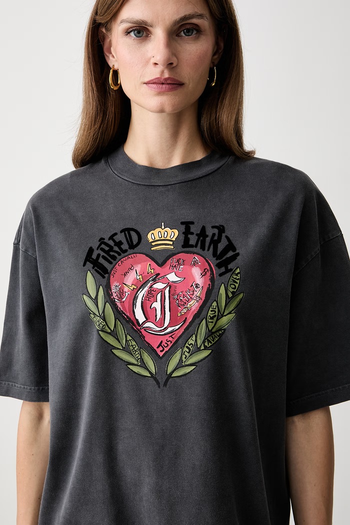 Just Cavalli T-shirt damski bawełniany szary 81PAHE14.CJW14