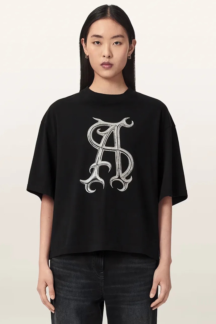 AllSaints T-shirt oversize damski bawełniany REFLEX AMELIE TEE czarny W149JF