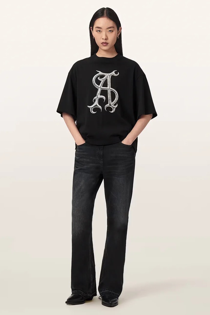 T-shirt oversize damski bawełniany REFLEX AMELIE TEE AllSaints W149JF czarny