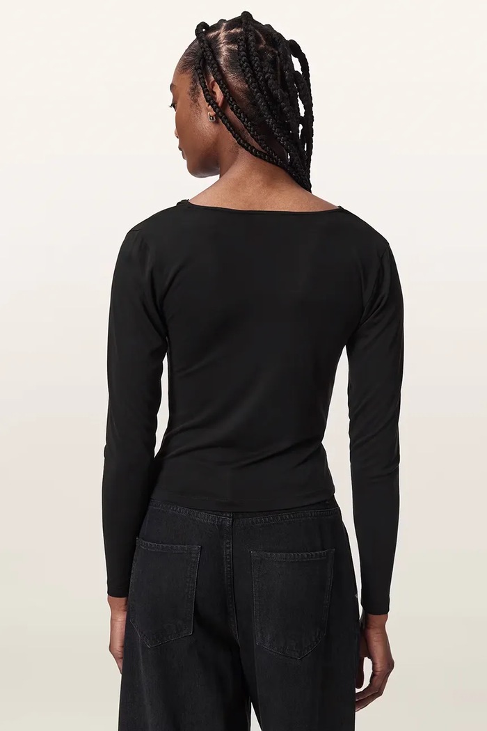 AllSaints Longsleeve damski z wiskozą HALLIE LS TOP W242JE czarny AW26