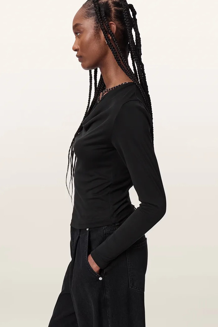 Longsleeve damski z wiskozą HALLIE LS TOP AllSaints W242JE czarny