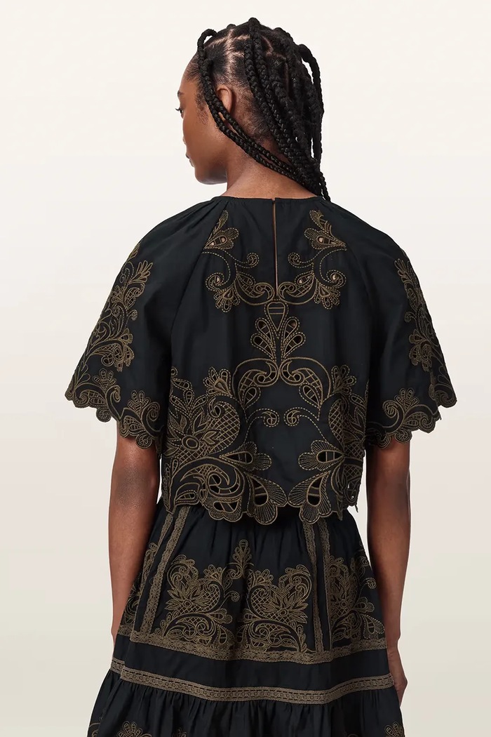 AllSaints Top damski z wiskozą MIRIAM EMB W048PE czarny AW26