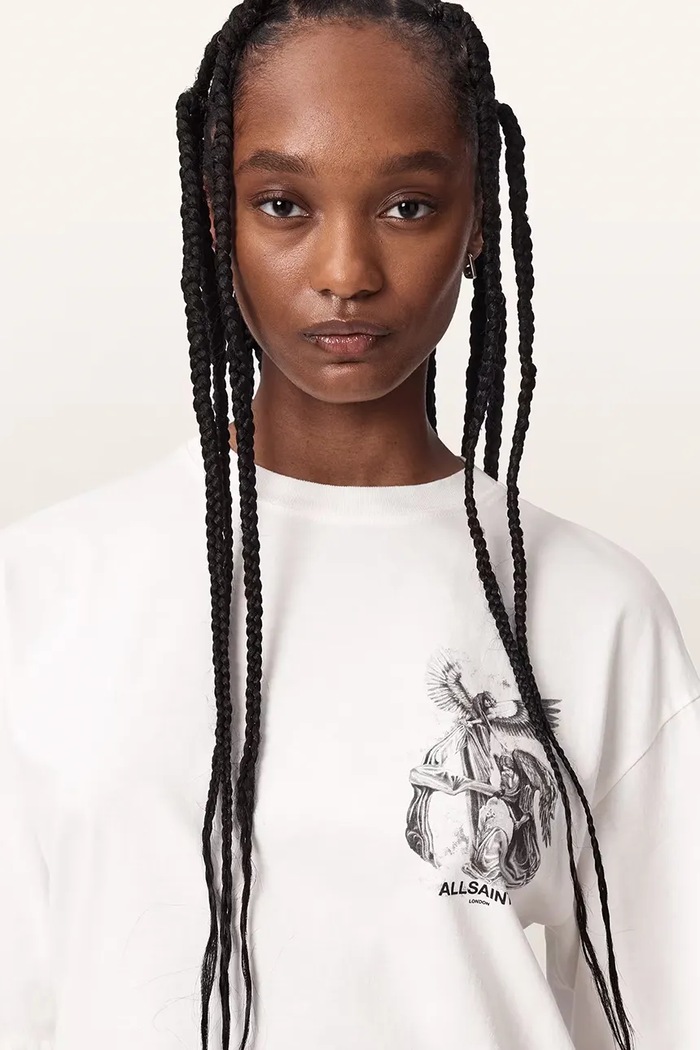 T-shirt oversize damski bawełniany SERAPH AMELIE SS AllSaints W047JF biały