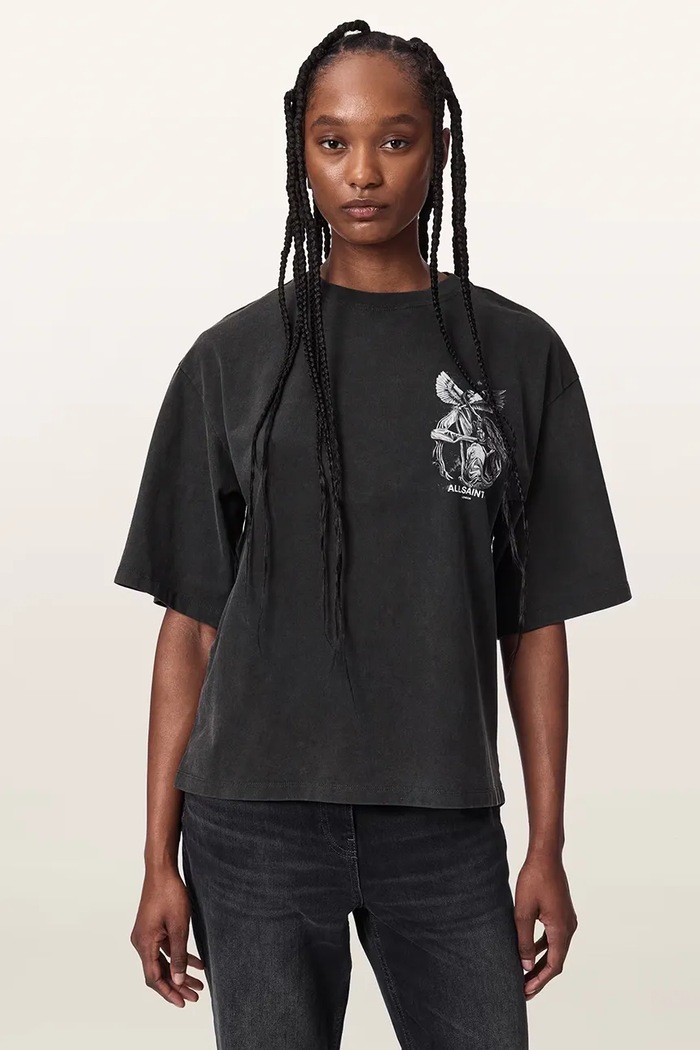 AllSaints T-shirt oversize damski bawełniany SERAPH AMELIE SS W047JF czarny AW26