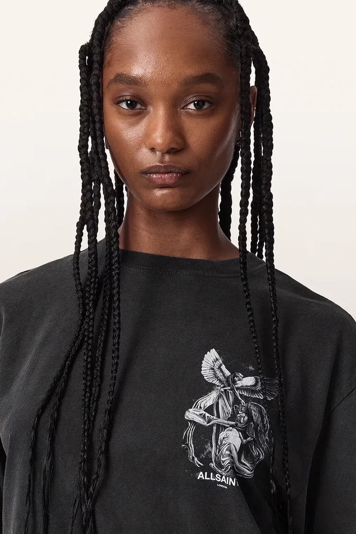 T-shirt oversize damski bawełniany SERAPH AMELIE SS AllSaints W047JF czarny
