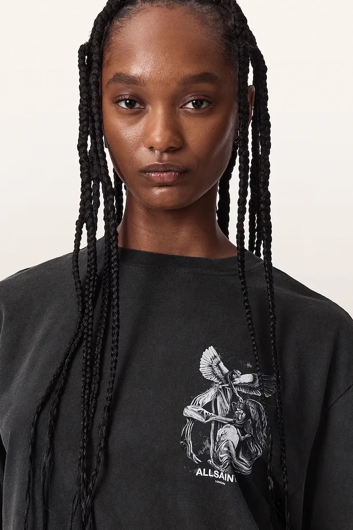 T-shirt oversize damski bawełniany SERAPH AMELIE SS AllSaints W047JF czarny