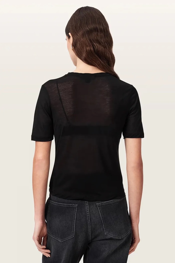 AllSaints T-shirt damski z modalu ATHEA SHEER TEE W031JF czarny AW26