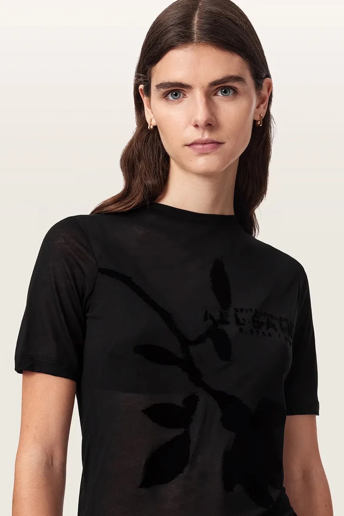 T-shirt damski z modalu ATHEA SHEER TEE AllSaints W031JF czarny