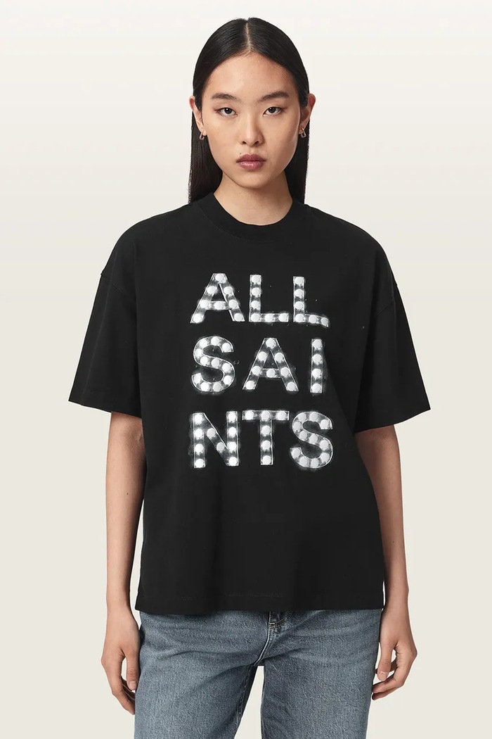 AllSaints Tricou basic pentru femei din bumbac NEON ETTA TEE negru W023JF