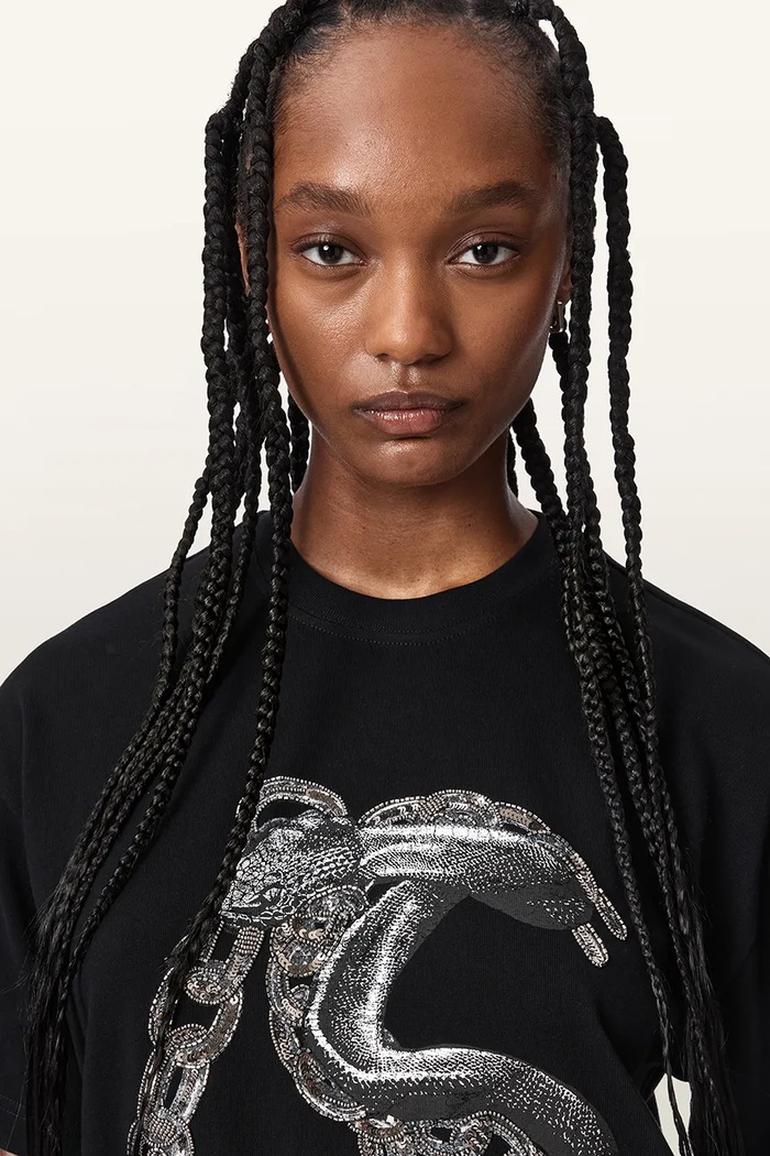 AllSaints Tricou pentru femei din bumbac LINX ETTA TEE W017JF negru AW26