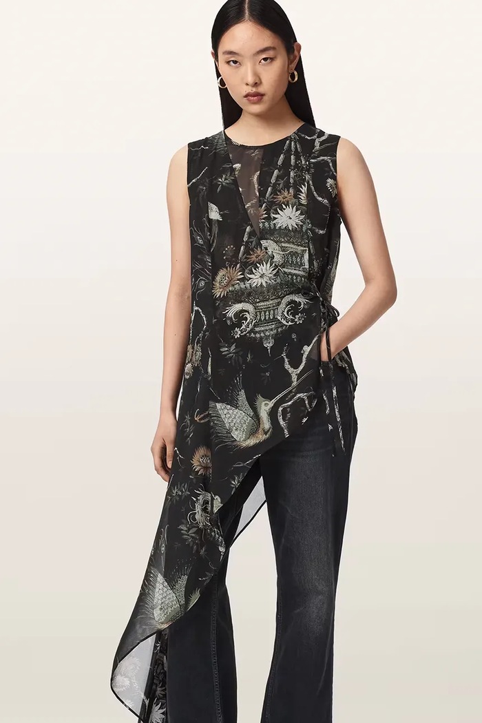 Bluzka asymetryczna damska ENOLA AllSaints W016PF czarny
