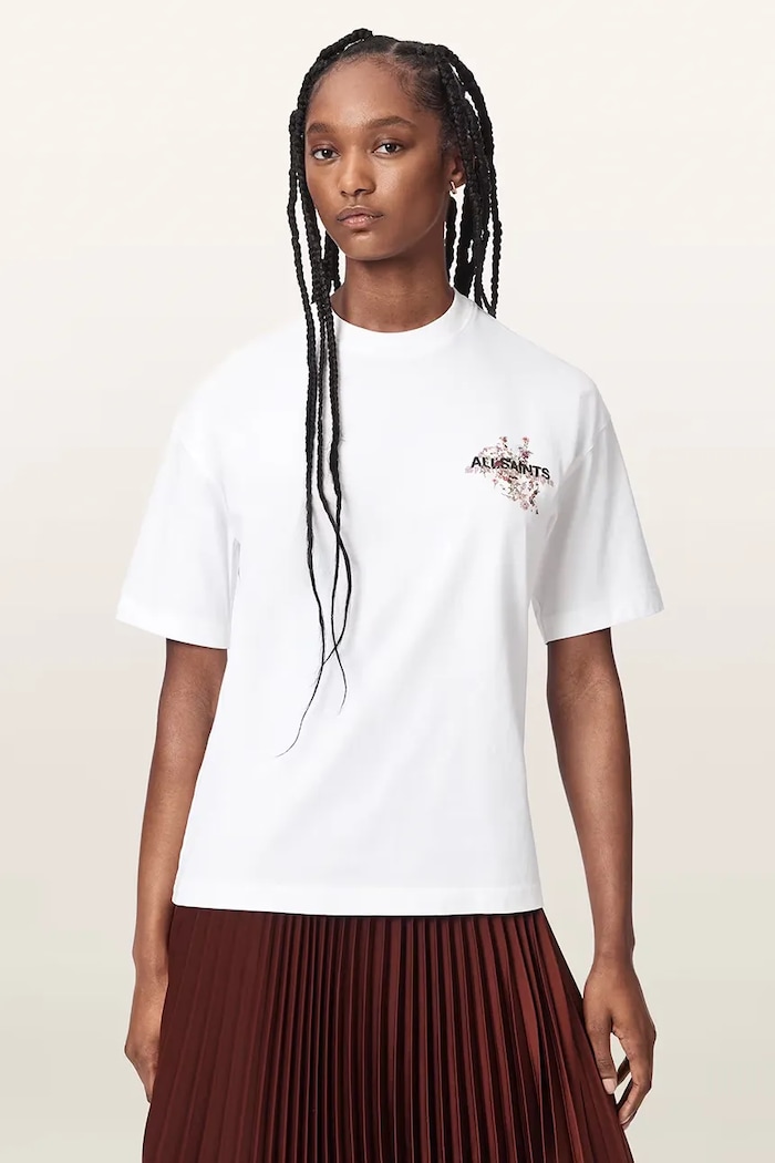 AllSaints T-shirt oversize damski bawełniany VALEN ETTA TEE W053JF biały AW26