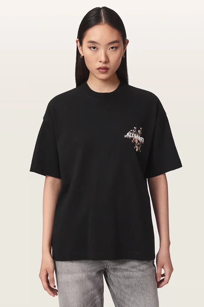AllSaints T-shirt oversize damski bawełniany VALEN ETTA TEE W053JF czarny AW26