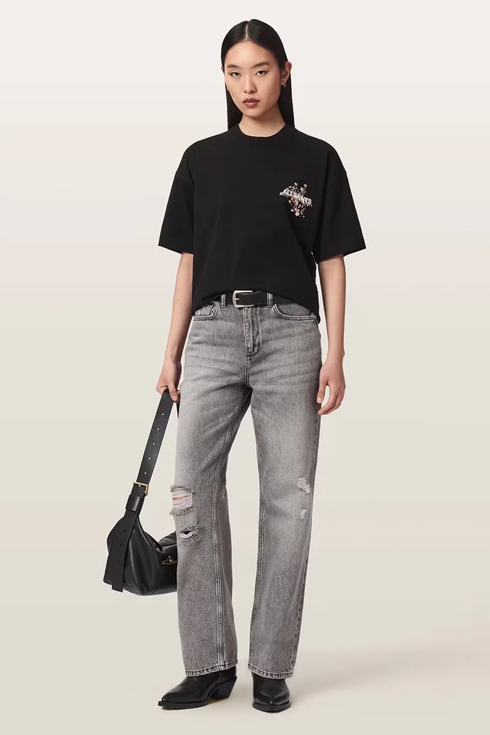 Odzież AllSaints T-shirt oversize damski bawełniany VALEN ETTA TEE W053JF czarny