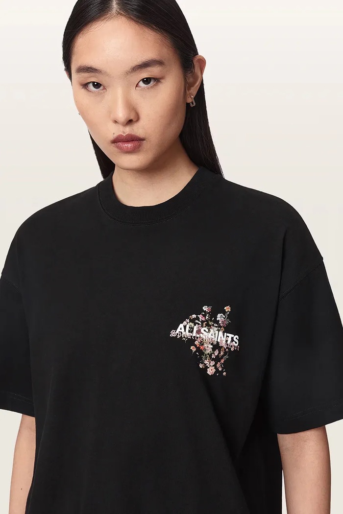T-shirt oversize damski bawełniany VALEN ETTA TEE AllSaints W053JF czarny