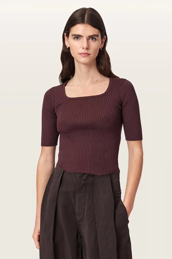 AllSaints T-shirt swetrowy damski z wiskozą CRUZ HALLY TOP czerwony W038KF