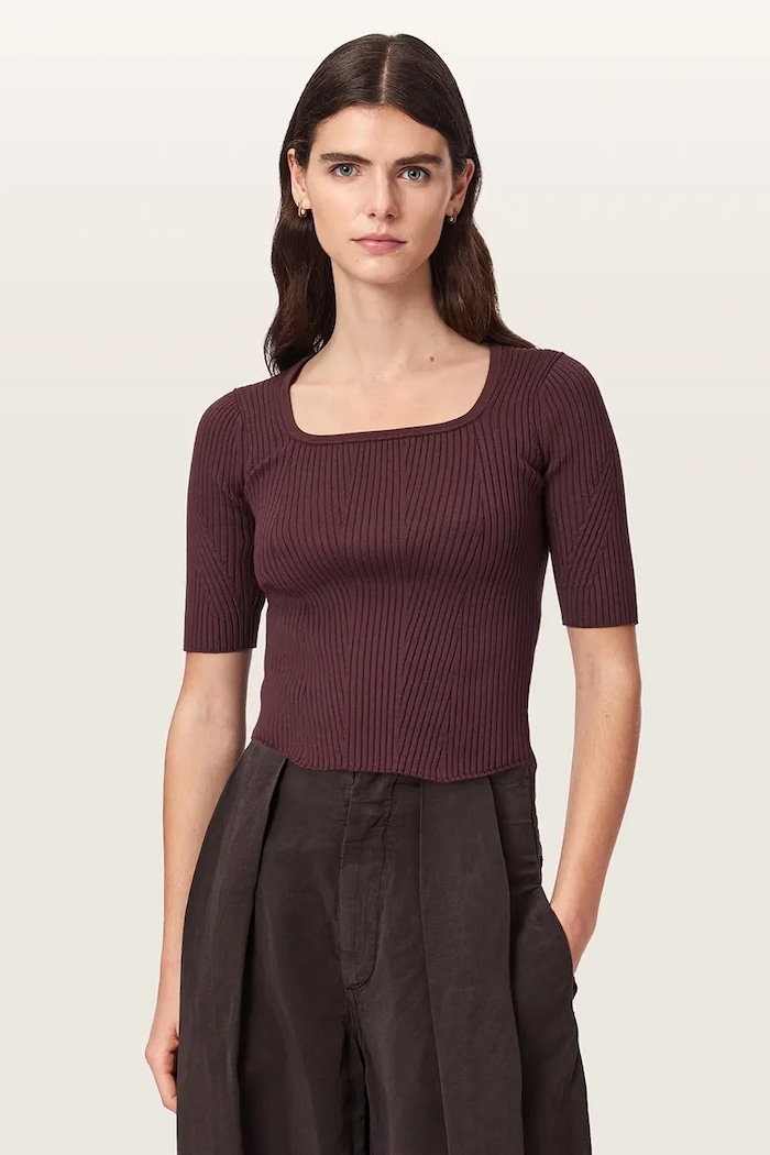 AllSaints T-shirt swetrowy damski z wiskozą CRUZ HALLY TOP czerwony W038KF