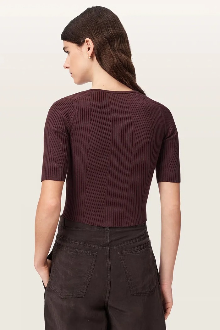 AllSaints T-shirt swetrowy damski z wiskozą CRUZ HALLY TOP W038KF czerwony AW26
