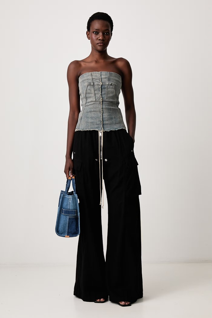 Rick Owens DRKSHDW Splintered Bustier halenka dámská džínová s vybledlým efektem DS02F6127.SDMI modrá AW26