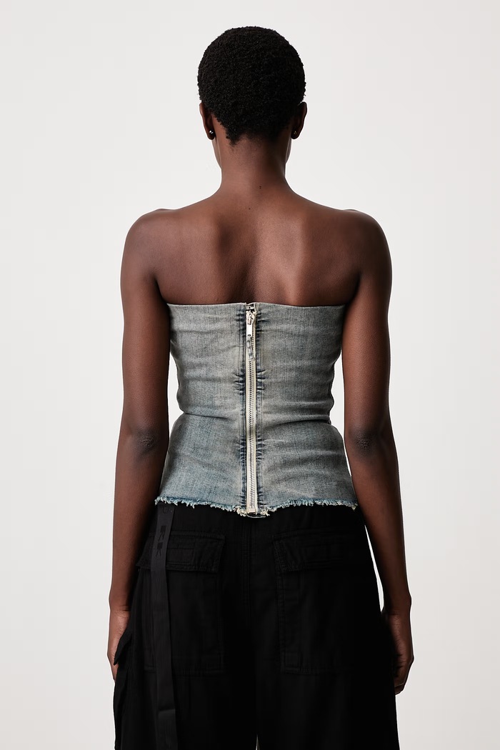 Oblečení Rick Owens DRKSHDW Splintered Bustier halenka dámská džínová s vybledlým efektem DS02F6127.SDMI modrá