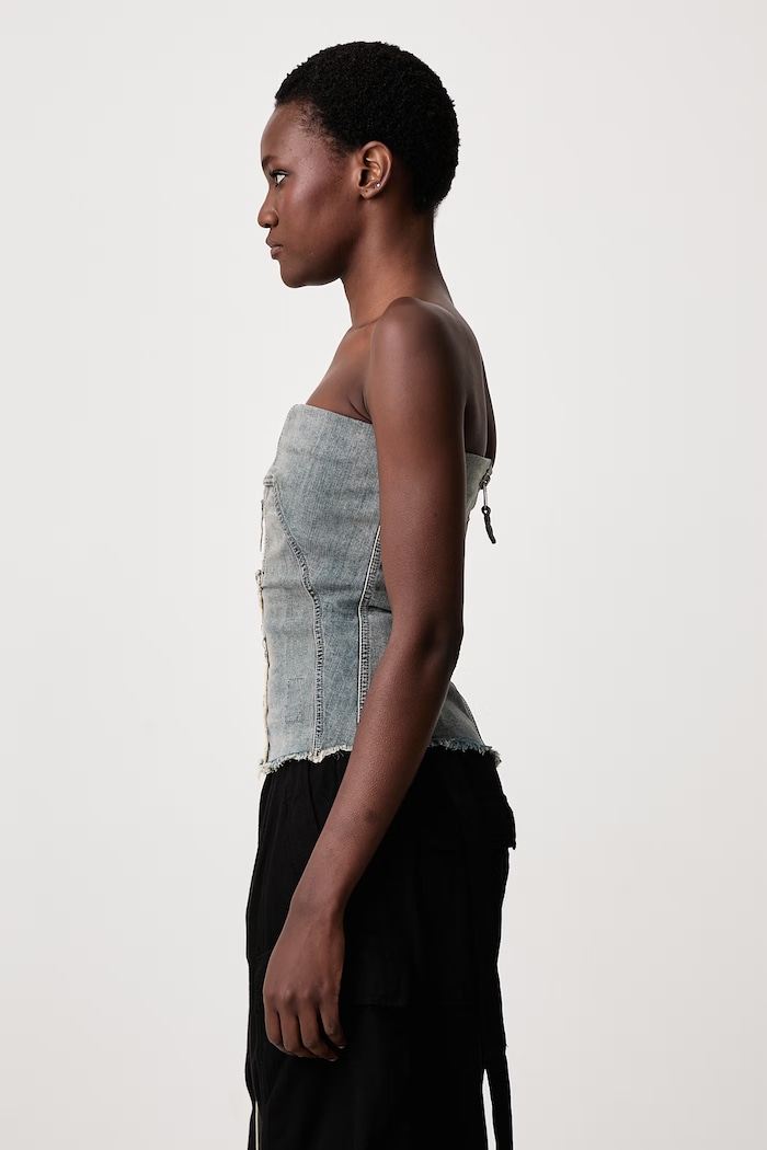 Splintered Bustier halenka dámská džínová s vybledlým efektem Rick Owens DRKSHDW DS02F6127.SDMI modrá