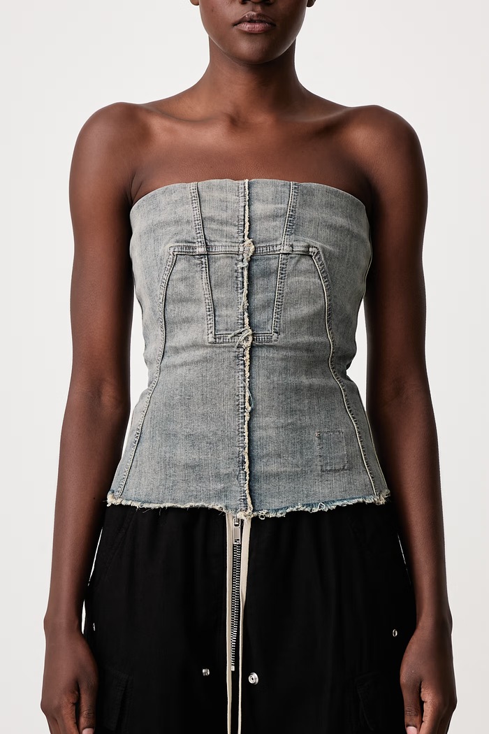 Splintered Bustier halenka dámská džínová s vybledlým efektem Rick Owens DRKSHDW modrá DS02F6127.SDMI
