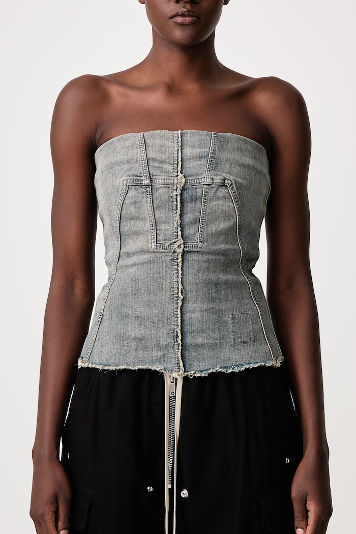 Splintered Bustier halenka dámská džínová s vybledlým efektem Rick Owens DRKSHDW modrá DS02F6127.SDMI