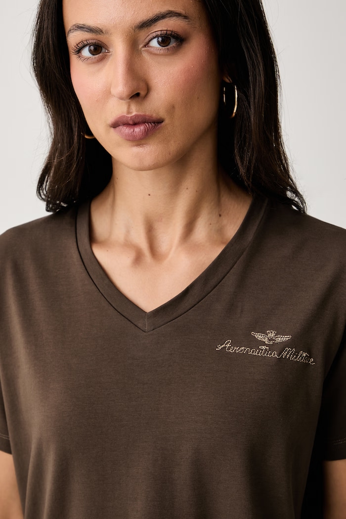 Aeronautica Militare T-shirt damski z bawełną brązowy TS2552DJ00747