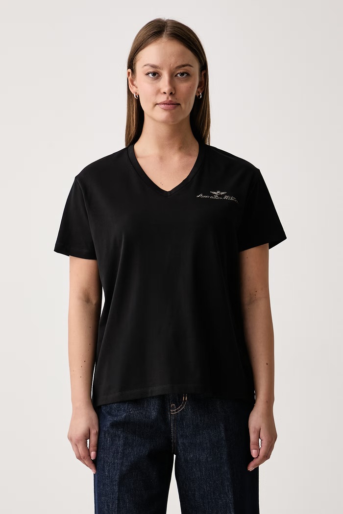 Aeronautica Militare T-shirt damski z bawełną czarny TS2552DJ00747