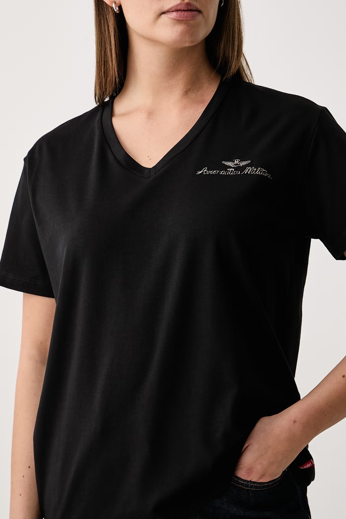 T-shirt damski z bawełną Aeronautica Militare TS2552DJ00747 czarny