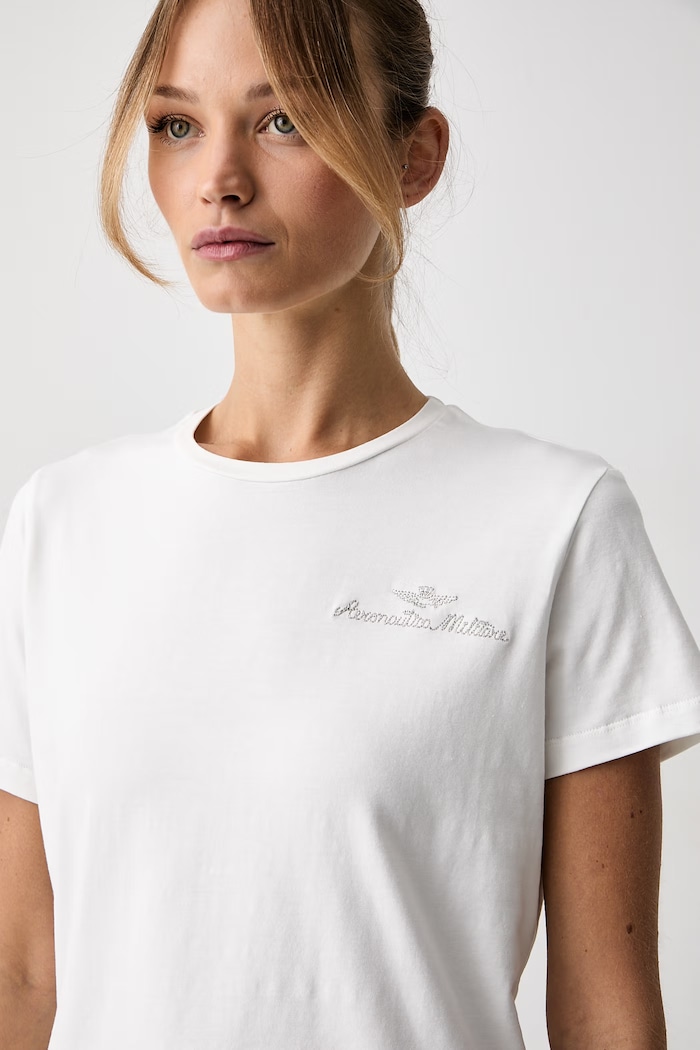 Aeronautica Militare T-shirt damski bawełniany z elastanem biały TS2550DJ00747