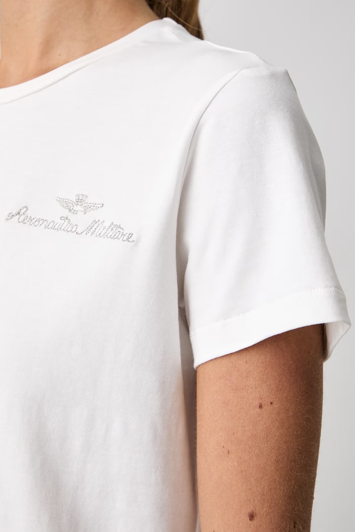 Aeronautica Militare T-shirt damski bawełniany z elastanem TS2550DJ00747 biały