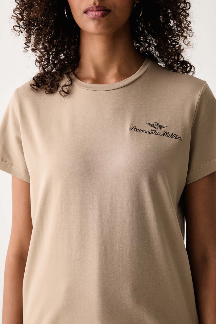Tricou pentru femei din bumbac cu elastan Aeronautica Militare TS2550DJ00747 bej