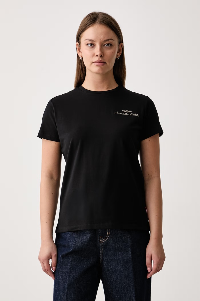 Aeronautica Militare T-shirt damski bawełniany z elastanem czarny TS2550DJ00747