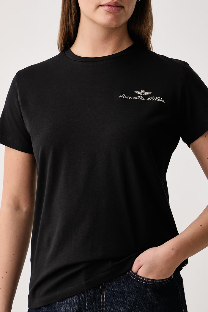 T-shirt damski bawełniany z elastanem Aeronautica Militare TS2550DJ00747 czarny