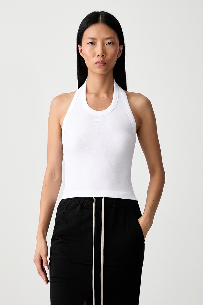 Vetements Halterneck Tank top damski bawełniany z elastanem biały WH27TT164W