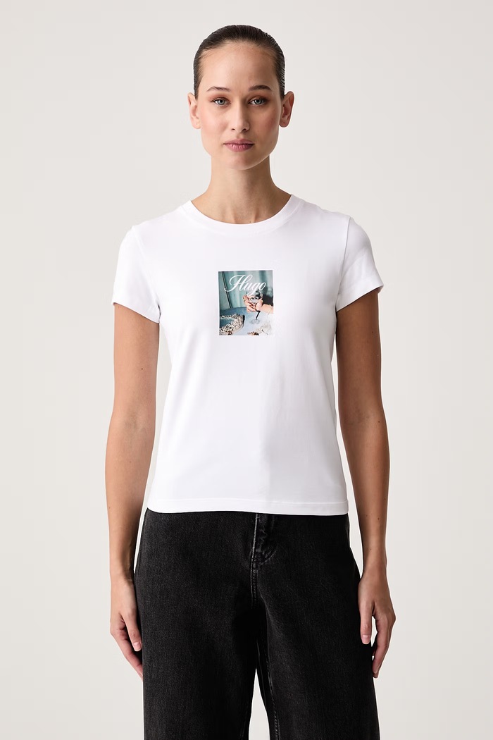 HUGO Blue Tričko dámske bavlnené s elastanom 90's Tee_B_2 biela 50575967