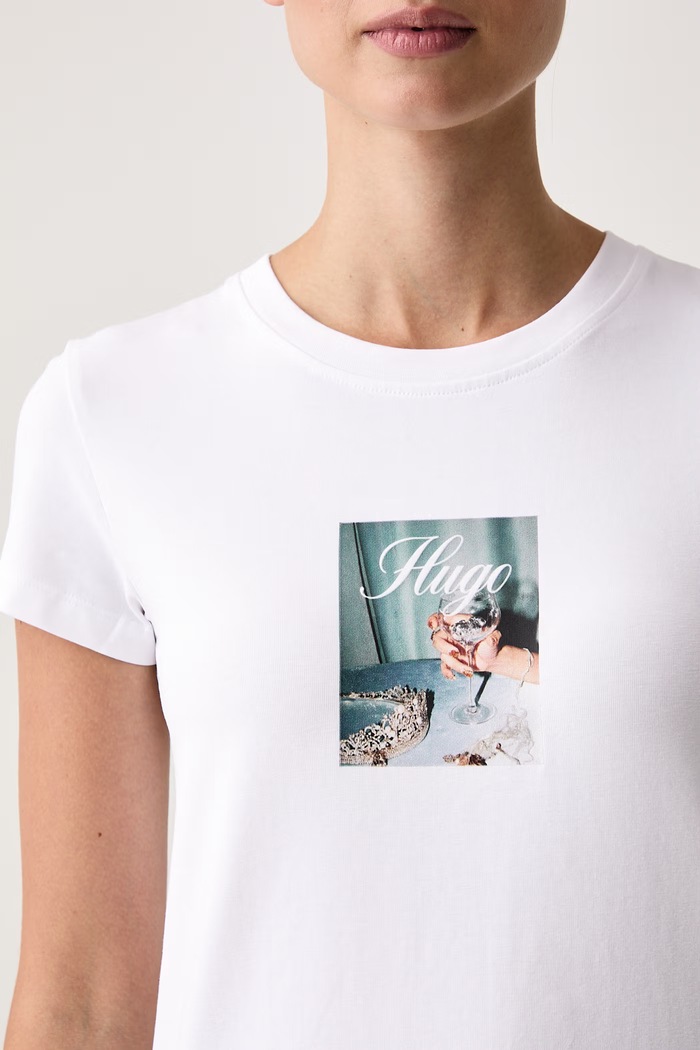 Tričko dámske bavlnené s elastanom 90's Tee_B_2 HUGO Blue 50575967 biela