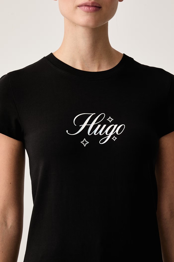 Tričko dámske bavlnené s elastanom 90's Tee_B_2 HUGO Blue 50575967 čierna
