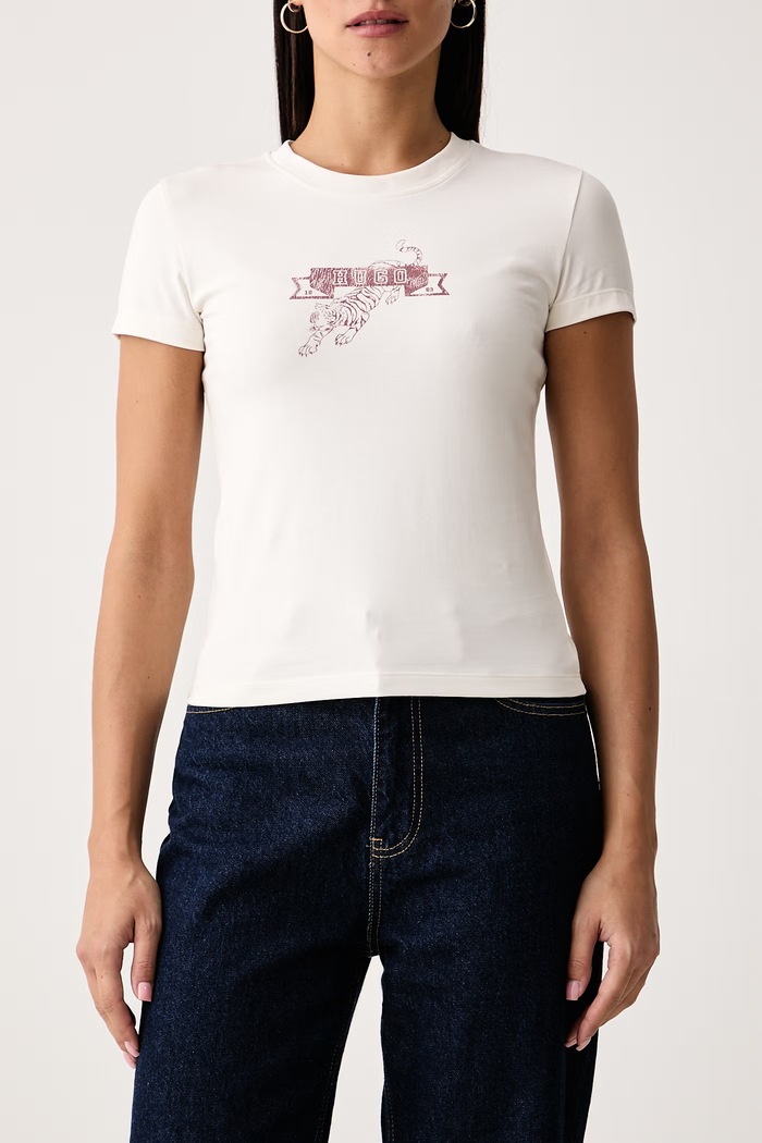 T-shirt damski z bawełną 90's Tee_B HUGO Blue 50572351 beżowy