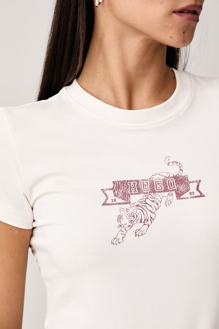 T-shirt damski z bawełną 90's Tee_B HUGO Blue beżowy 50572351
