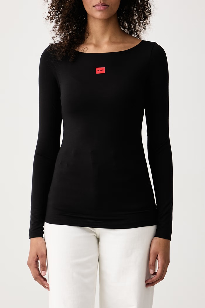 Longsleeve damski z wiskozą THERMAL LS-SHIRT HUGO 50570571 czarny