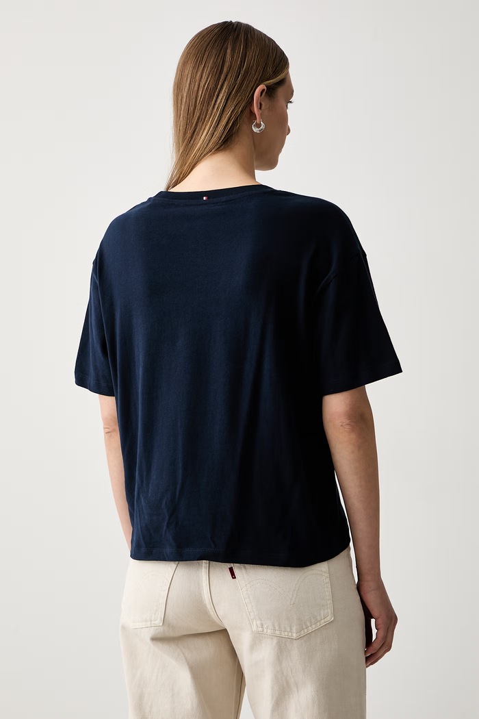 Oblečení Tommy Hilfiger tričko dámské bavlněné UW0UW06616 námořnická modř