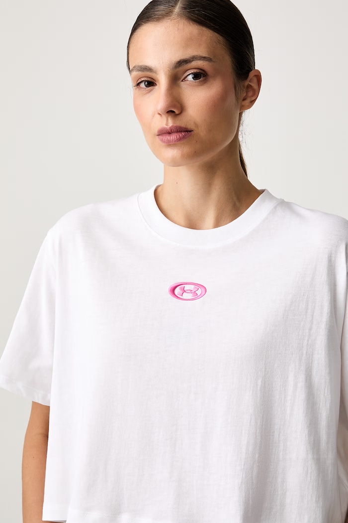 Under Armour crop top damski z bawełną biały 6015217