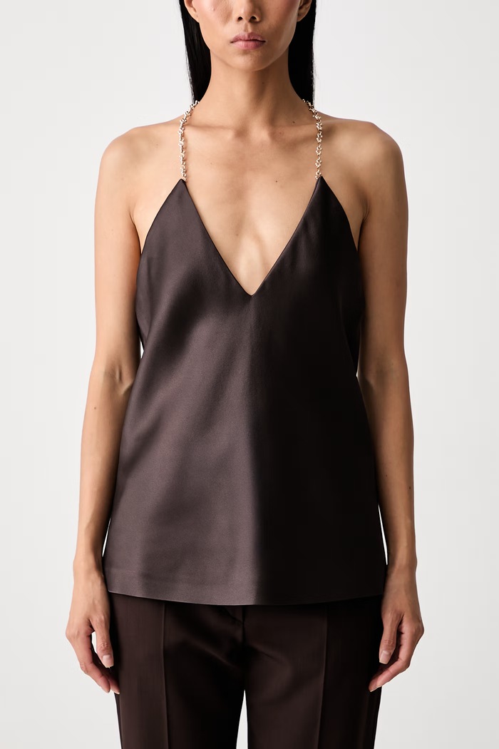Sportmax Piombo bluzka na ramiączkach damska gładka 2622166051600 brązowy