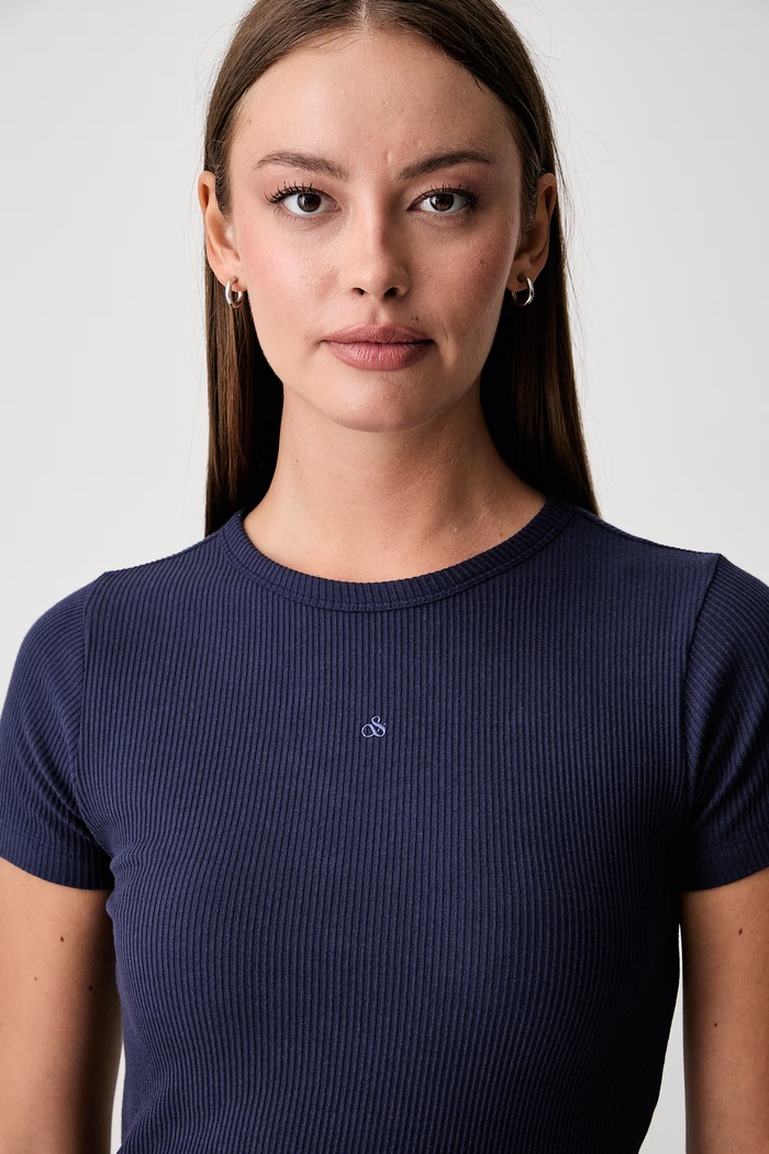 Scotch & Soda crop top damski bawełniany z elastanem granatowy U9A01625T