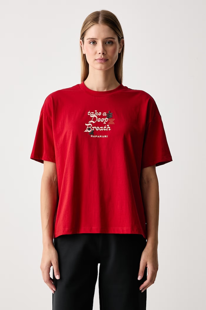 Napapijri T-shirt damski bawełniany Aral czerwony NP0A8A6NR1F1