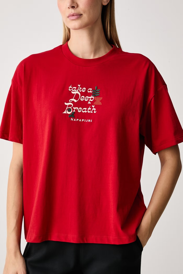 T-shirt damski bawełniany Aral Napapijri NP0A8A6NR1F1 czerwony