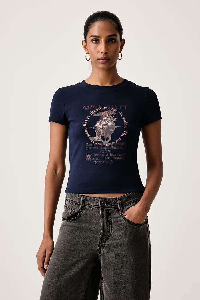 Miss Sixty T-shirt damski z bawełną granatowy 6M3SJ17200